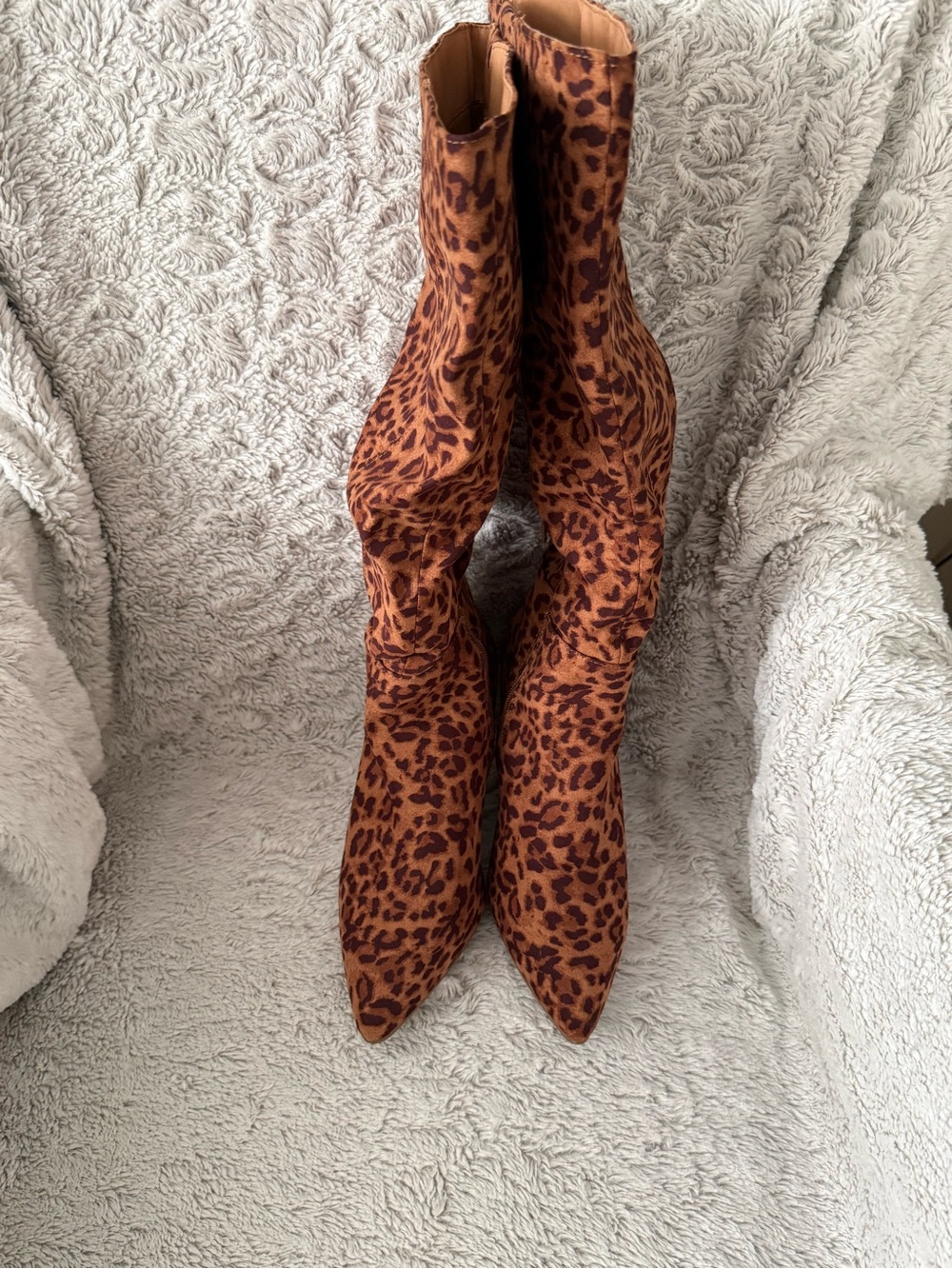 Leopard Print Pointed Toe Knee-High Women's Boots - Rust Brown